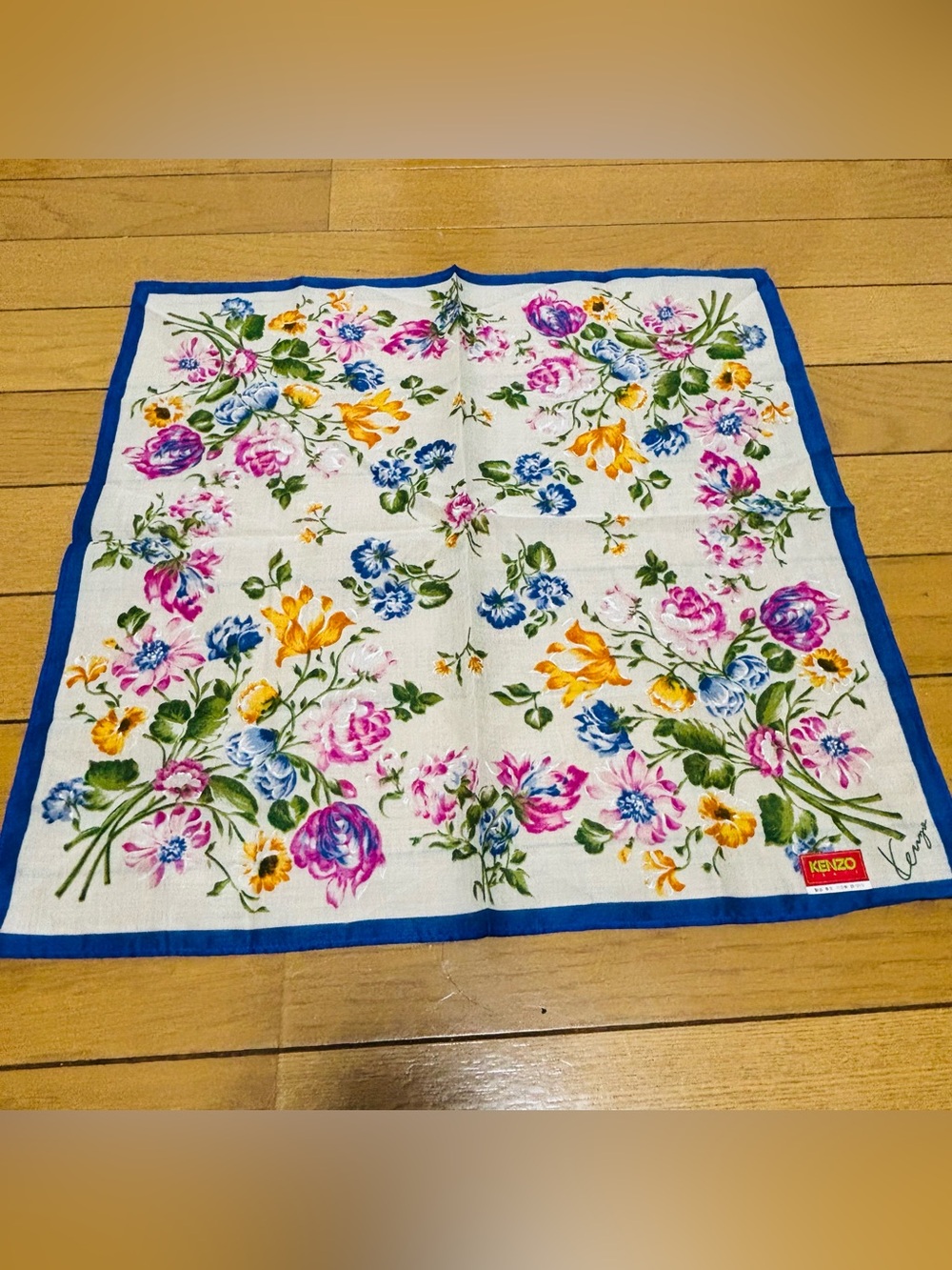 KENZO Multicolor 100% Cotton Multicolor Floral Handkerchief/Bandana/Scarf 44cm